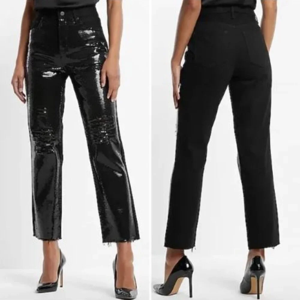 Express Straight Ankle Front High Waisted Ripped Jeans - Picture 2 of 13